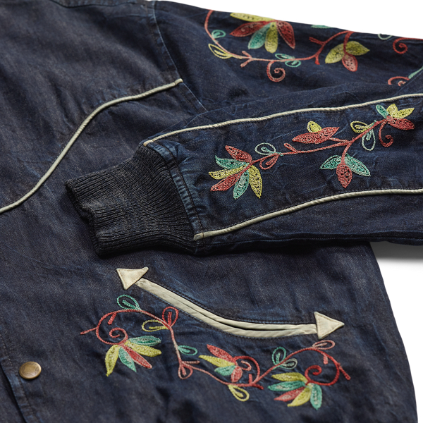 Giacca western in twill indaco ricamata