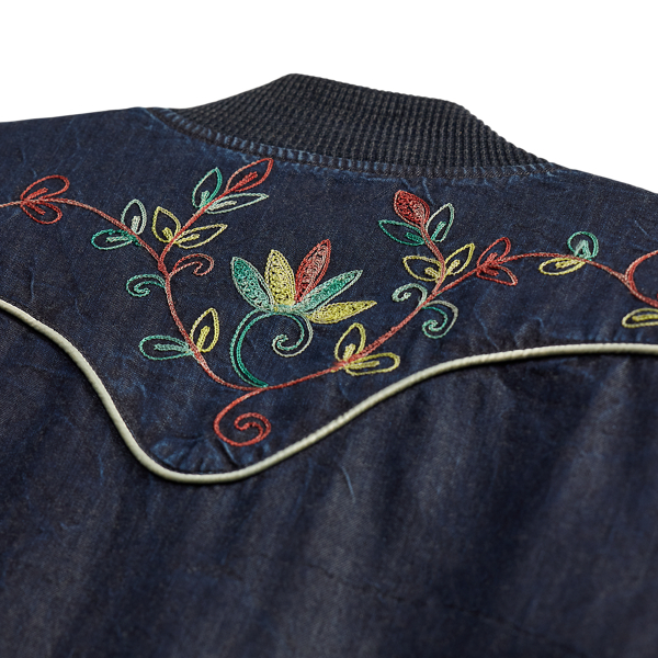 Giacca western in twill indaco ricamata