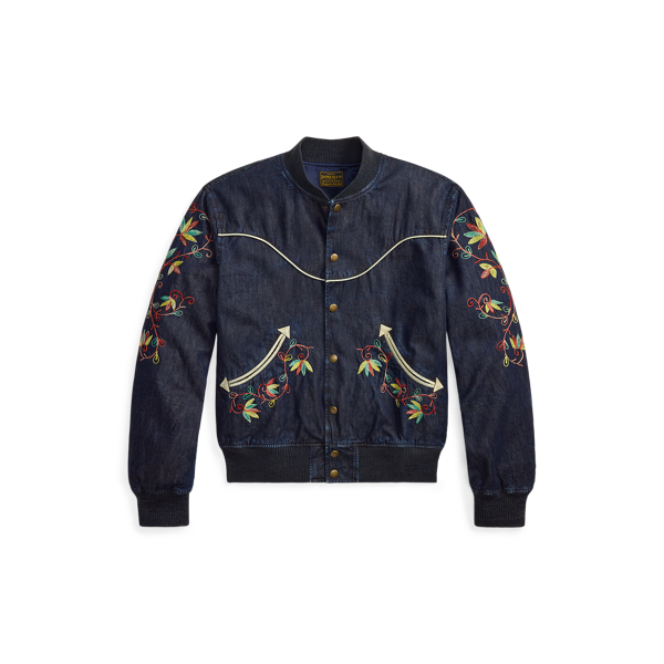 Giacca western in twill indaco ricamata