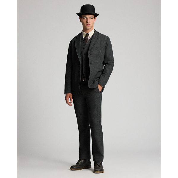 Slim Fit Wool-Cotton Herringbone Pant