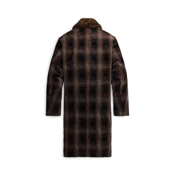 Shearling-Collar Plaid Corduroy Topcoat