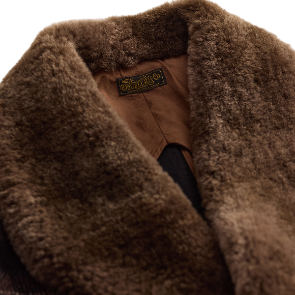Shearling-Collar Plaid Corduroy Topcoat