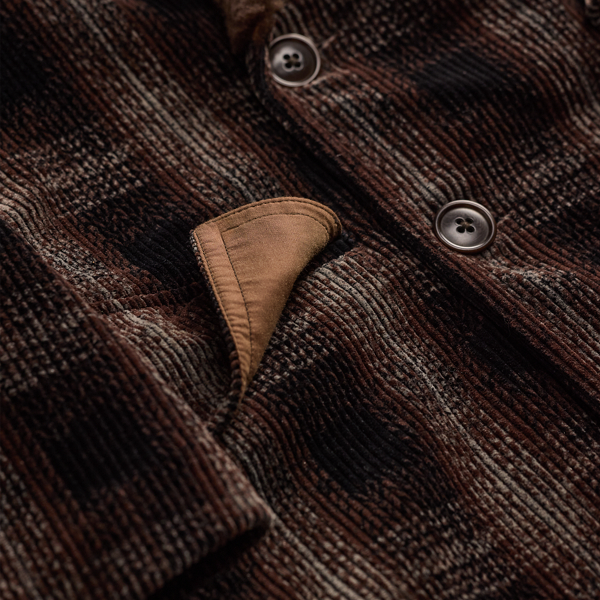 Shearling-Collar Plaid Corduroy Topcoat