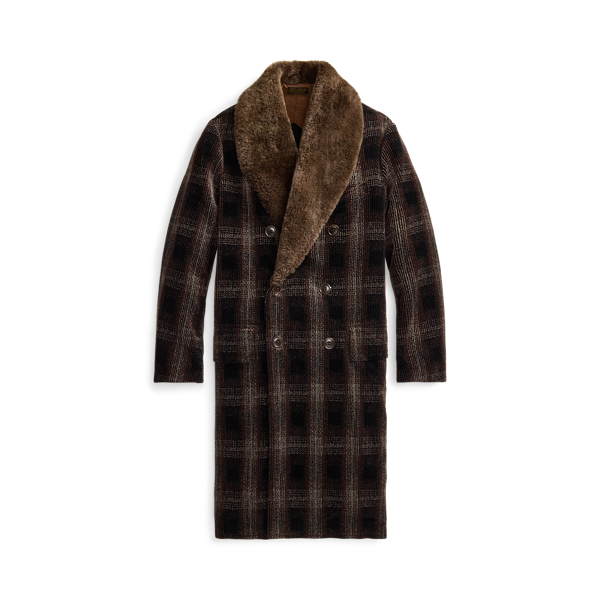 Shearling-Collar Plaid Corduroy Topcoat