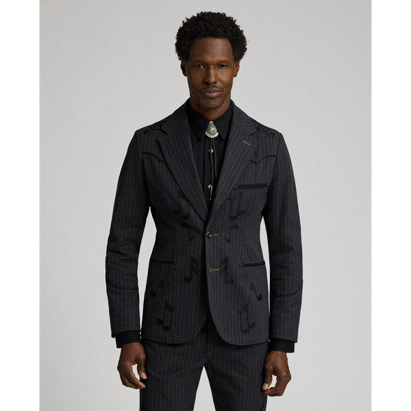Unconstructed Pinstripe Denim Blazer