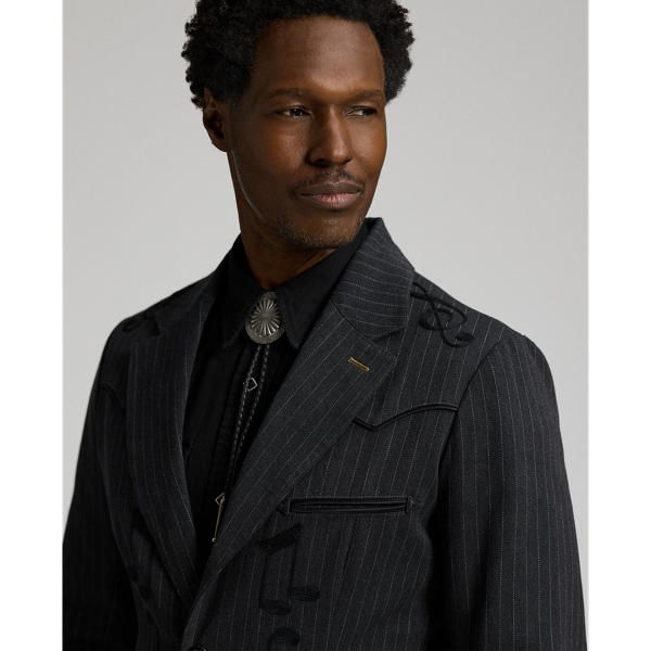 Unconstructed Pinstripe Denim Blazer
