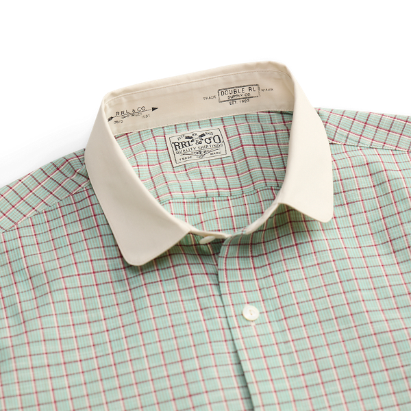 Turquoise Slim Fit Checked Dobby Shirt RRL 9