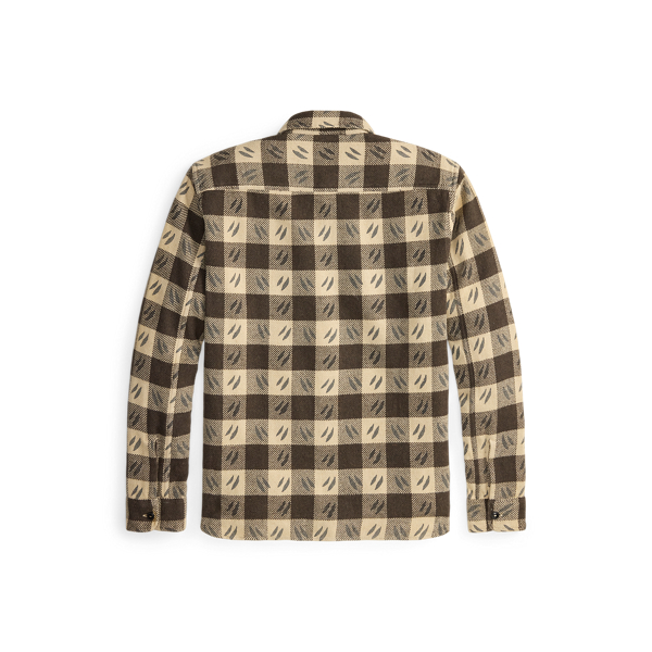 Leaf-Print Checked Twill Workshirt