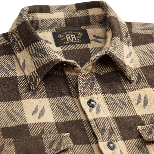 Leaf-Print Checked Twill Workshirt