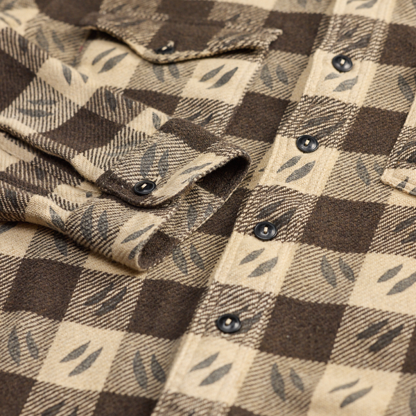 Leaf-Print Checked Twill Workshirt