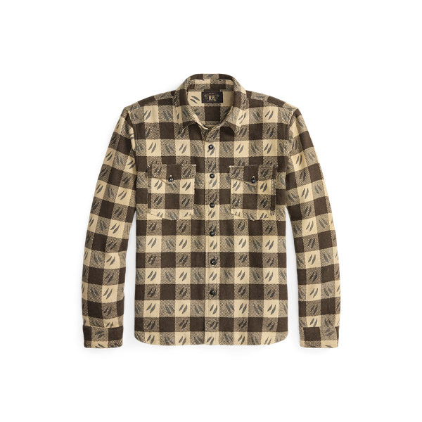 Leaf-Print Checked Twill Workshirt