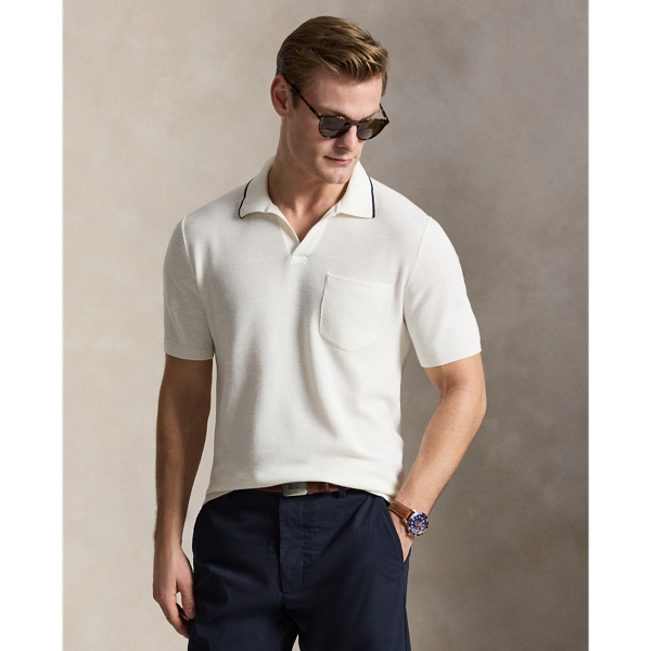 Performance-Pullover aus Piqu&eacute; RLX in Wei&szlig;e Farbspr./Edles Navy 1