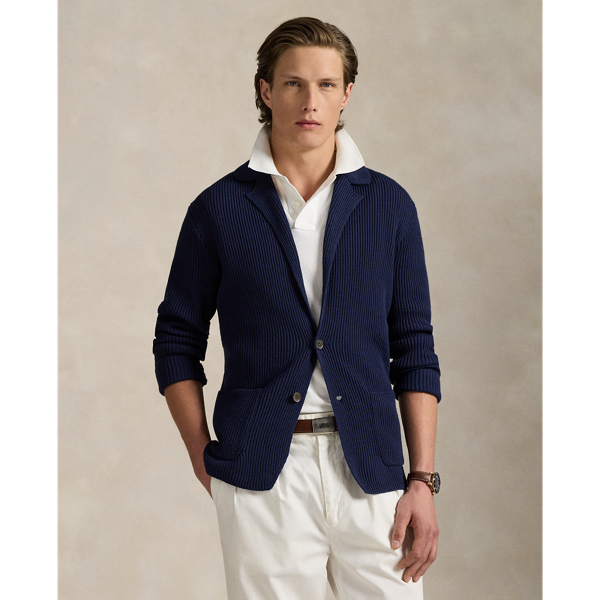 Refined Navy Cardigan blazer en coton mélangé piqué RLX 1