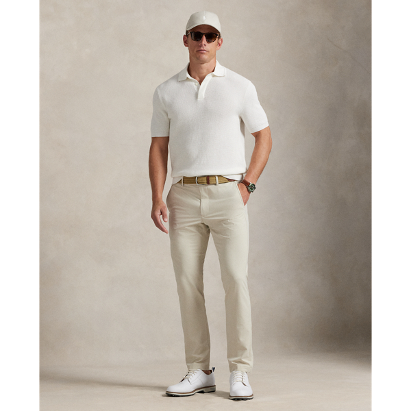 Ceramic White Waffle-Knit Cotton Polo-Collar Sweater RLX 4