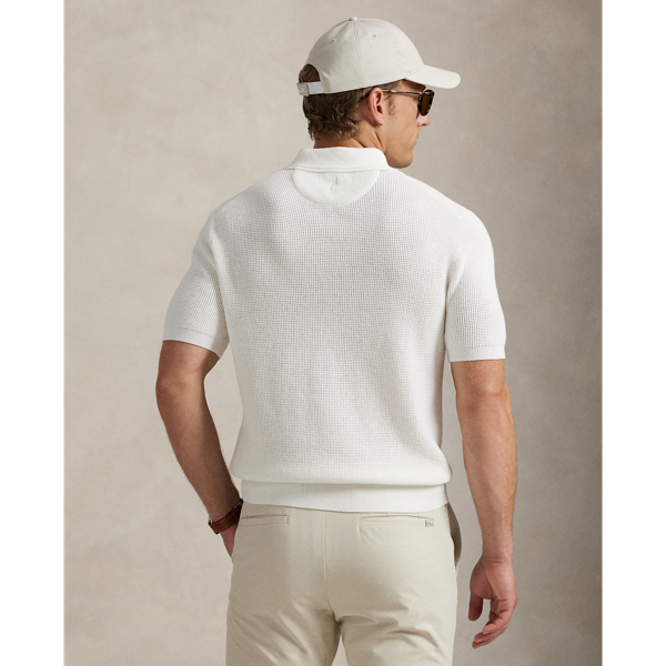 Waffle-Knit Cotton Polo-Collar Sweater