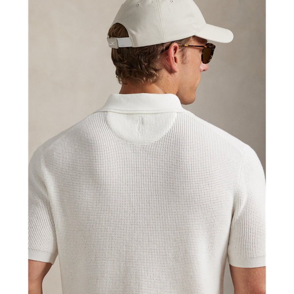 Waffle-Knit Cotton Polo-Collar Sweater