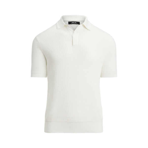 Ceramic White Waffle-Knit Cotton Polo-Collar Sweater RLX 2