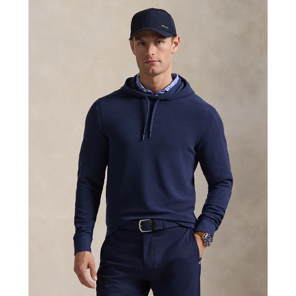 Sweat capuche performance tricot gaufr&eacute; RLX en Bleu marine chin&eacute; 1