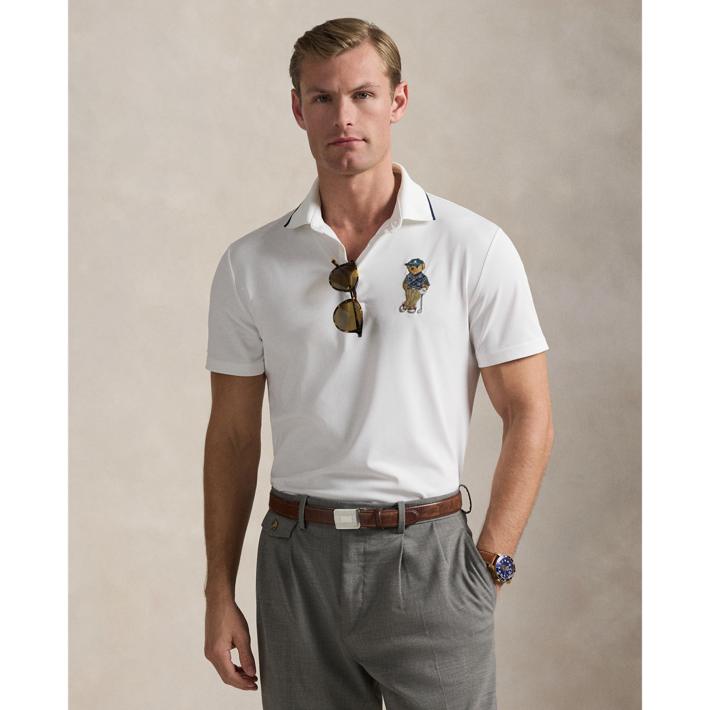 Мужское поло Ralph Lauren Tailored Fit Polo Bear Polo, цвет: Белый — фото 4
