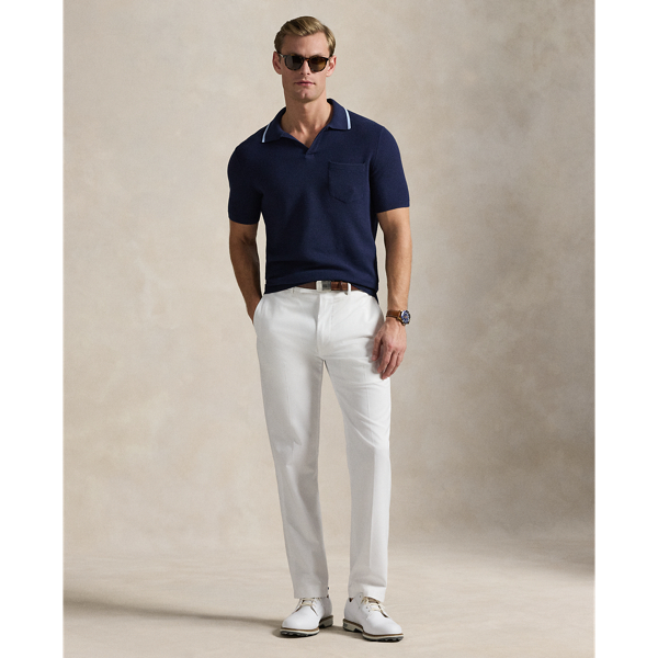 Refined Navy/Office Blue Performance Cotton-Blend Polo Sweater RLX 4