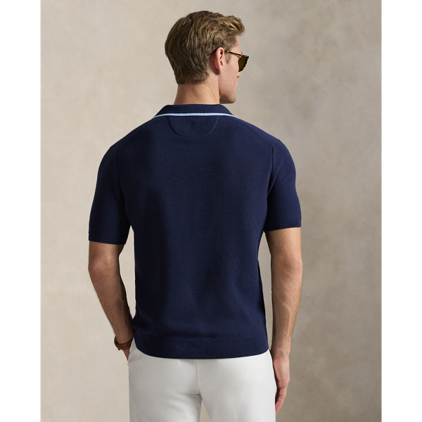 Refined Navy/Office Blue Performance Cotton-Blend Polo Sweater RLX 5