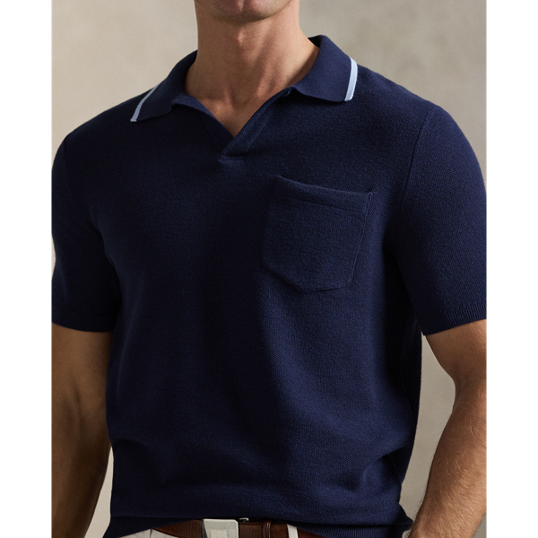 Refined Navy/Office Blue Performance Cotton-Blend Polo Sweater RLX 6