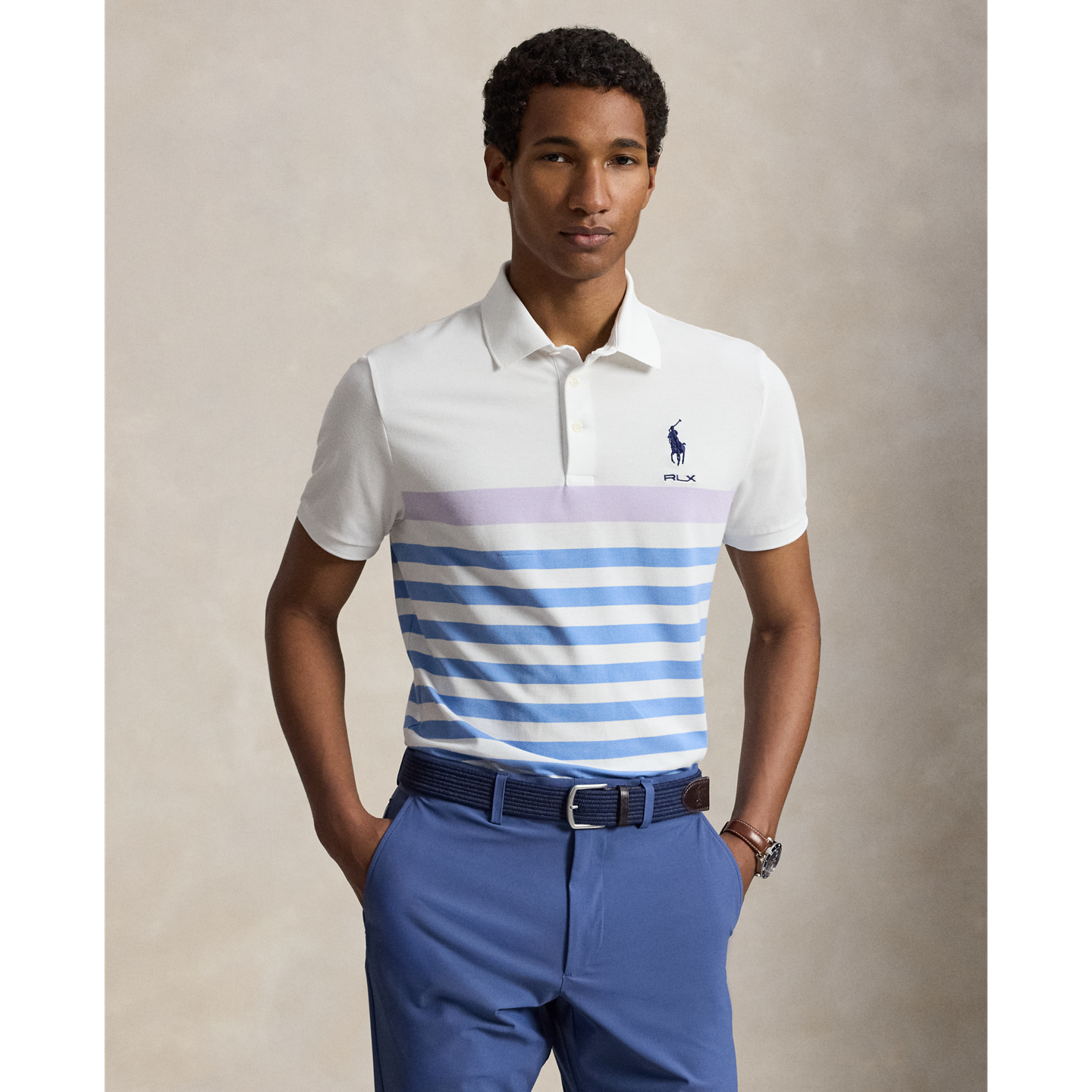 Мужское поло Ralph Lauren Tailored Fit Performance Polo, цвет: Сиреневый разноцветный — фото 4