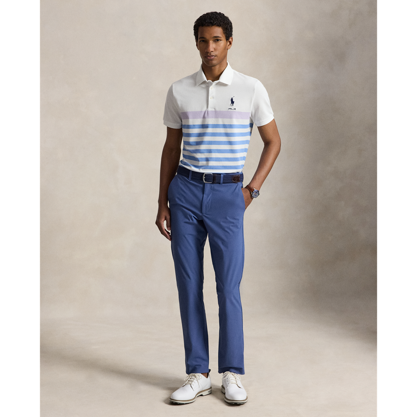 Мужское поло Ralph Lauren Tailored Fit Performance Polo, цвет: Сиреневый разноцветный — фото 1