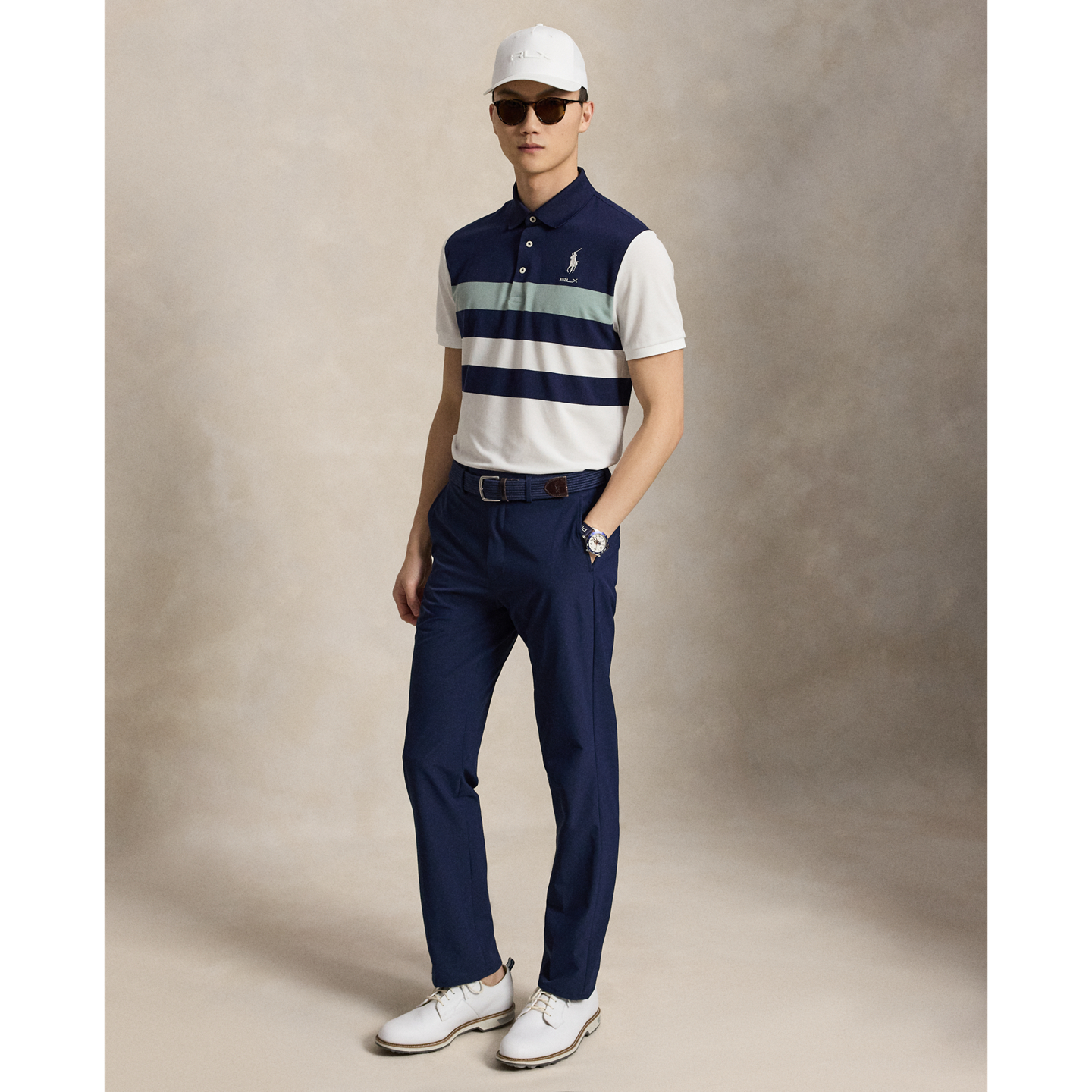 Мужское поло Ralph Lauren Tailored Fit Performance Polo, цвет: Тёмно-синий разноцветный — фото 1