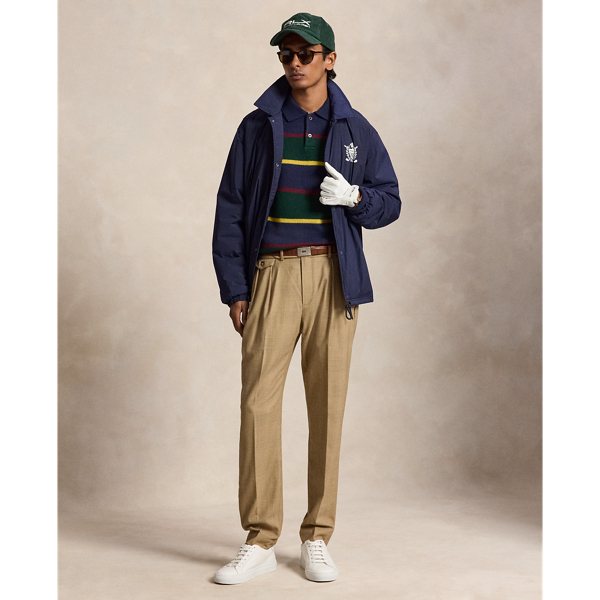 Striped Wool-Blend Polo-Collar Sweater
