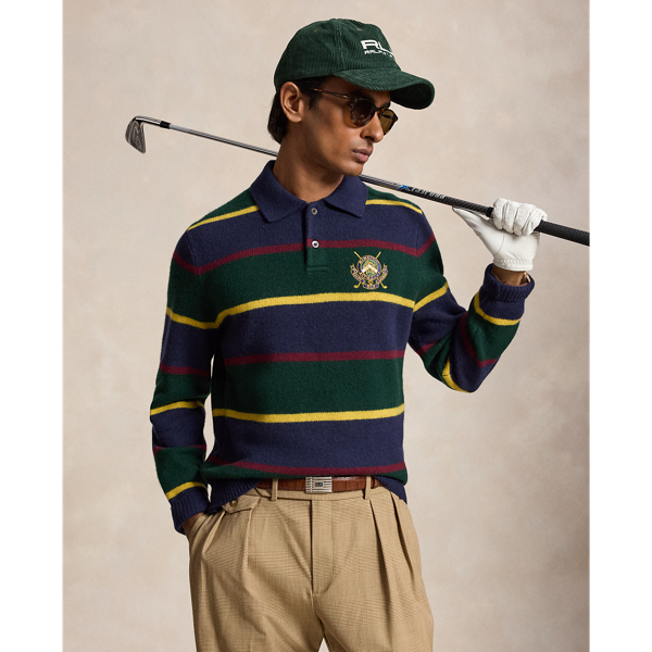 Striped Wool-Blend Polo-Collar Sweater