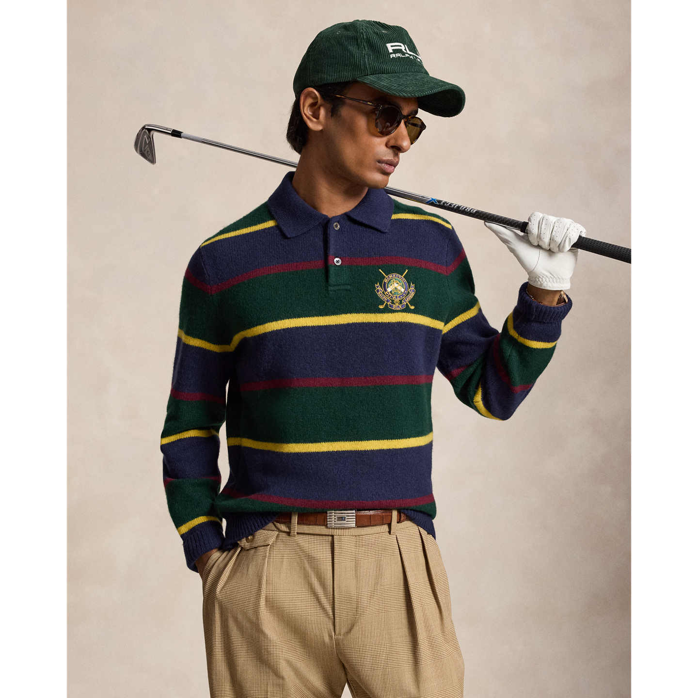 Мужской свитер Ralph Lauren Striped Wool-Blend Polo-Collar, цвет: Тёмно-синий разноцветный — фото 6