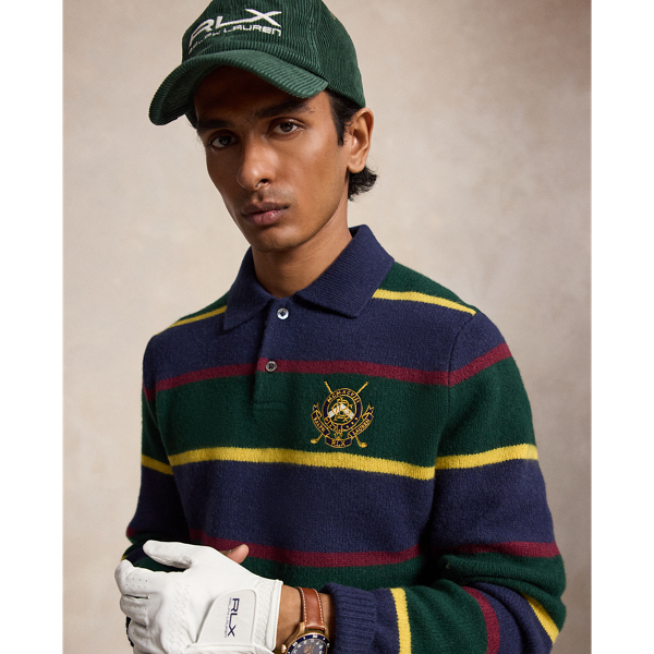 Striped Wool-Blend Polo-Collar Sweater