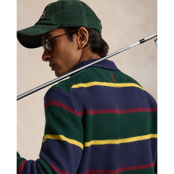 Striped Wool-Blend Polo-Collar Sweater