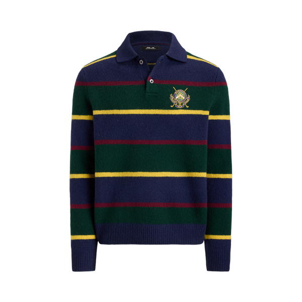 Striped Wool-Blend Polo-Collar Sweater