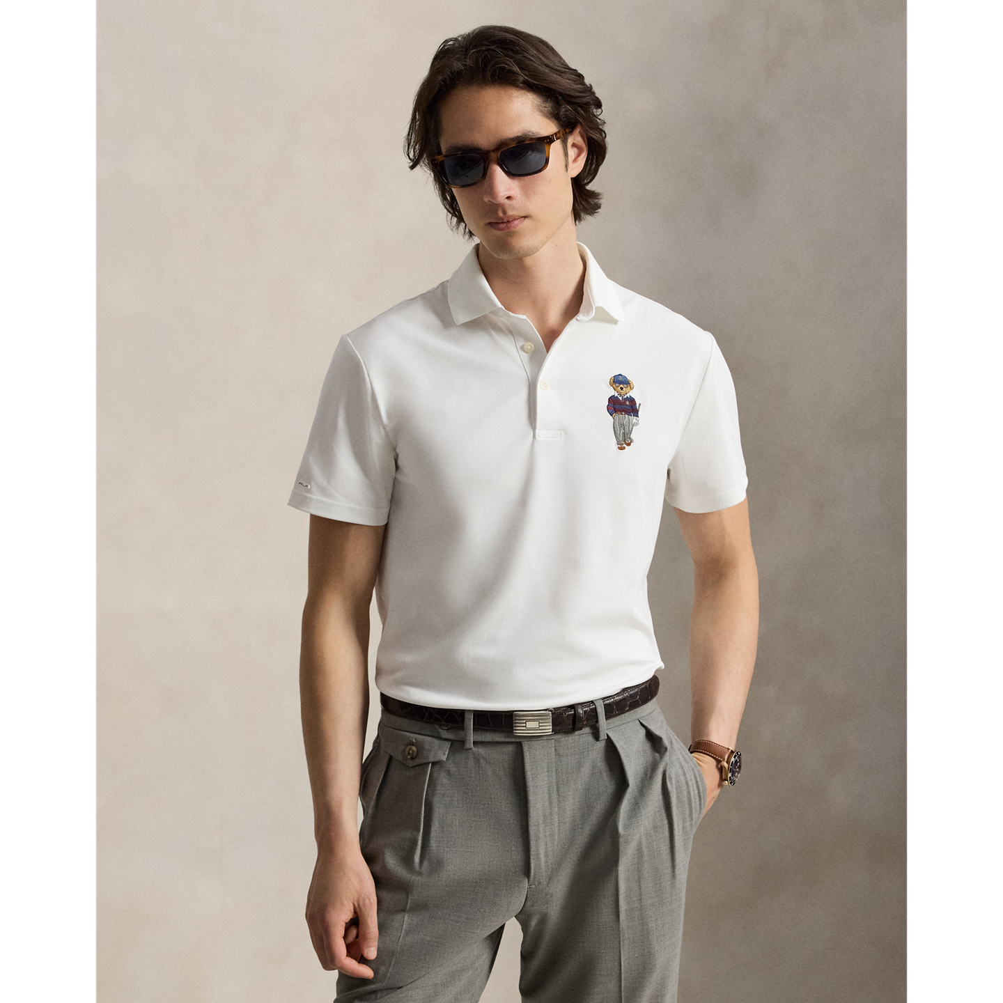 Мужская рубашка-поло Ralph Lauren Tailored Fit Polo Bear Performance, цвет: Белый — фото 5