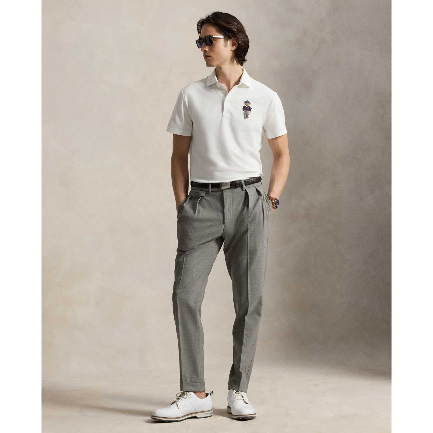 Мужская рубашка-поло Ralph Lauren Tailored Fit Polo Bear Performance, цвет: Белый — фото 1