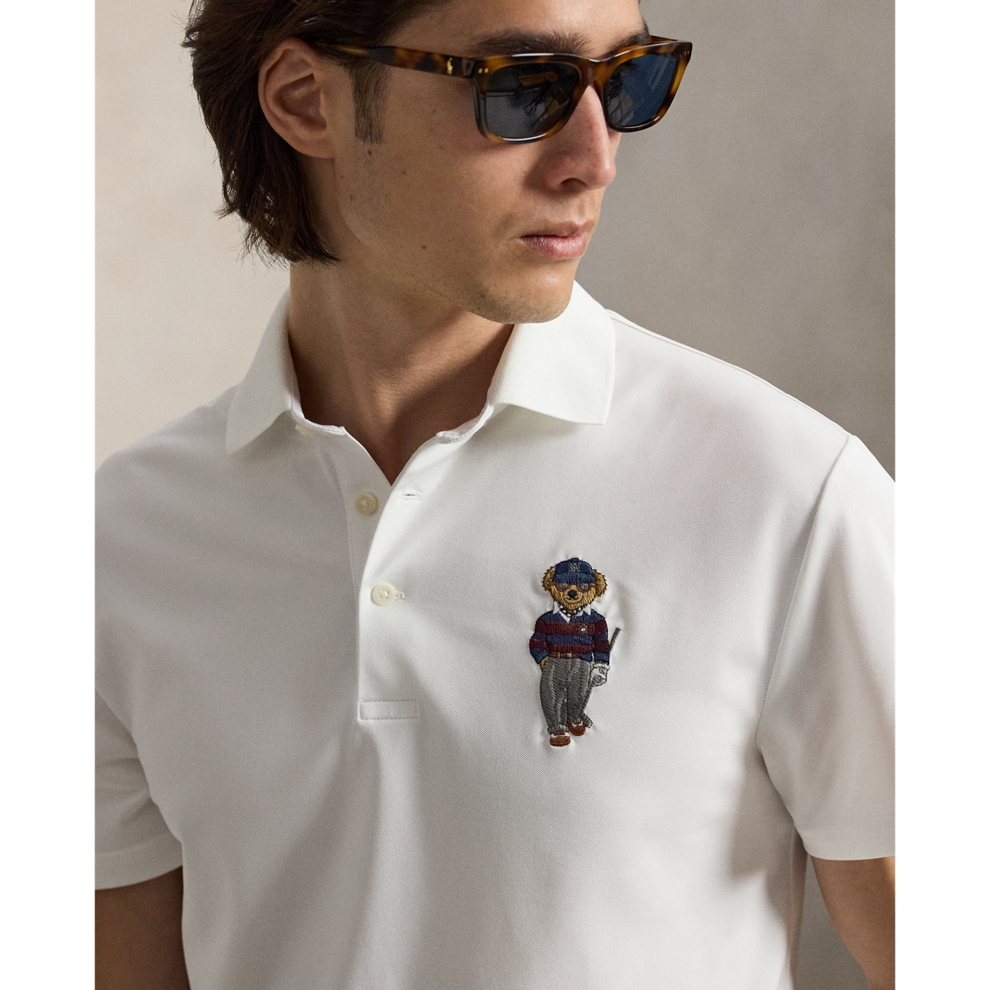 Мужская рубашка-поло Ralph Lauren Tailored Fit Polo Bear Performance, цвет: Белый — фото 3