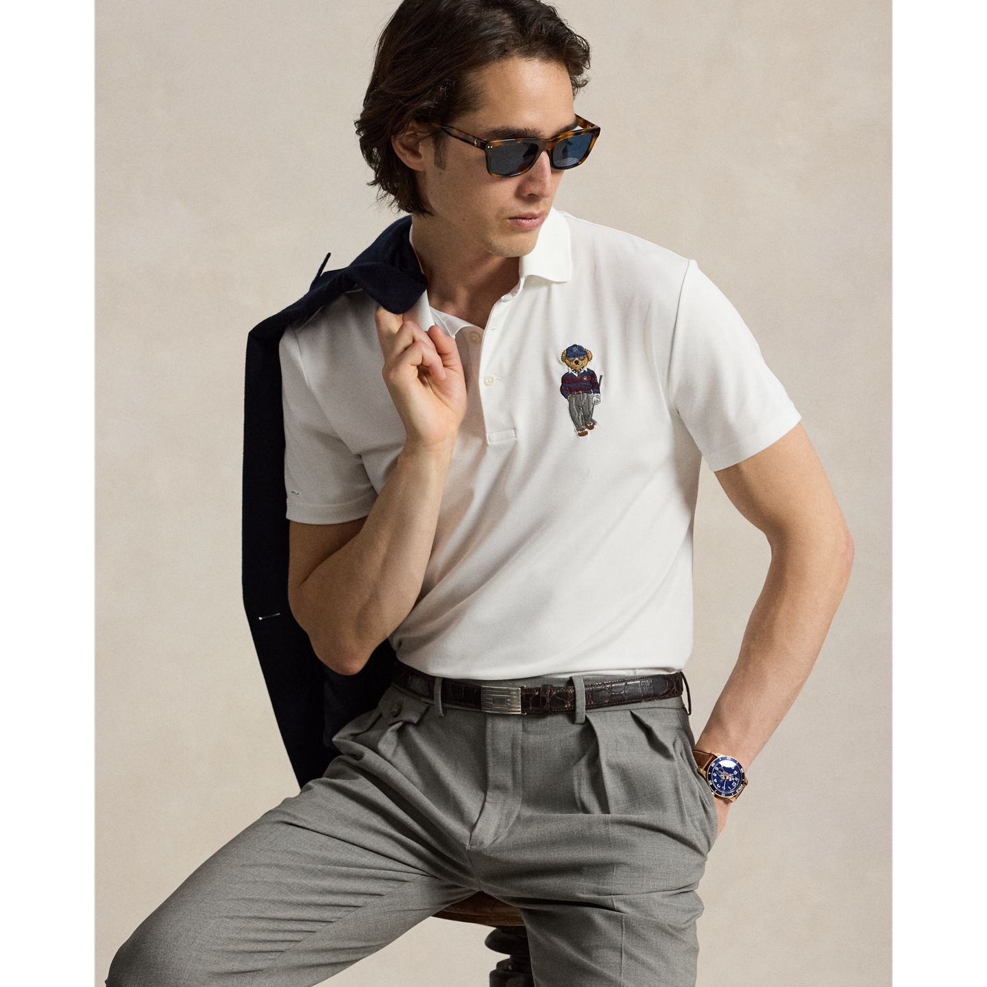 Мужская рубашка-поло Ralph Lauren Tailored Fit Polo Bear Performance, цвет: Белый — фото 4