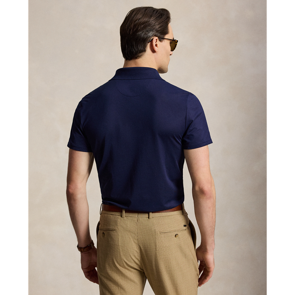 Biru Navy Elegan Kemeja Polo Fungsian Potongan Ikut Badan RLX 5