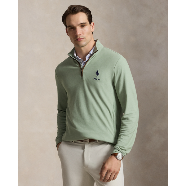 Pullover in piqu&eacute; con cerniera RLX in Verde chiaro 1