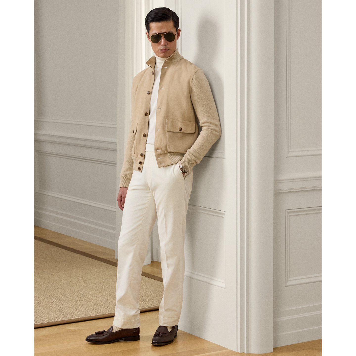 Мужской кардиган Ralph Lauren Suede-Front Cashmere, цвет: Шампань меланжевый — фото 1