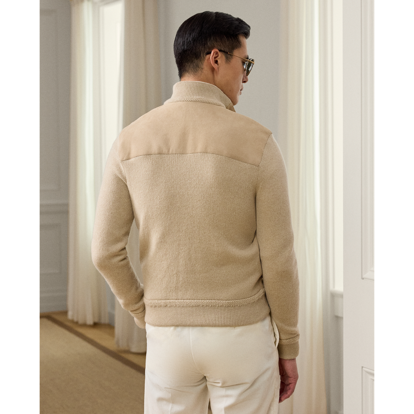 Мужской кардиган Ralph Lauren Suede-Front Cashmere, цвет: Шампань меланжевый — фото 2