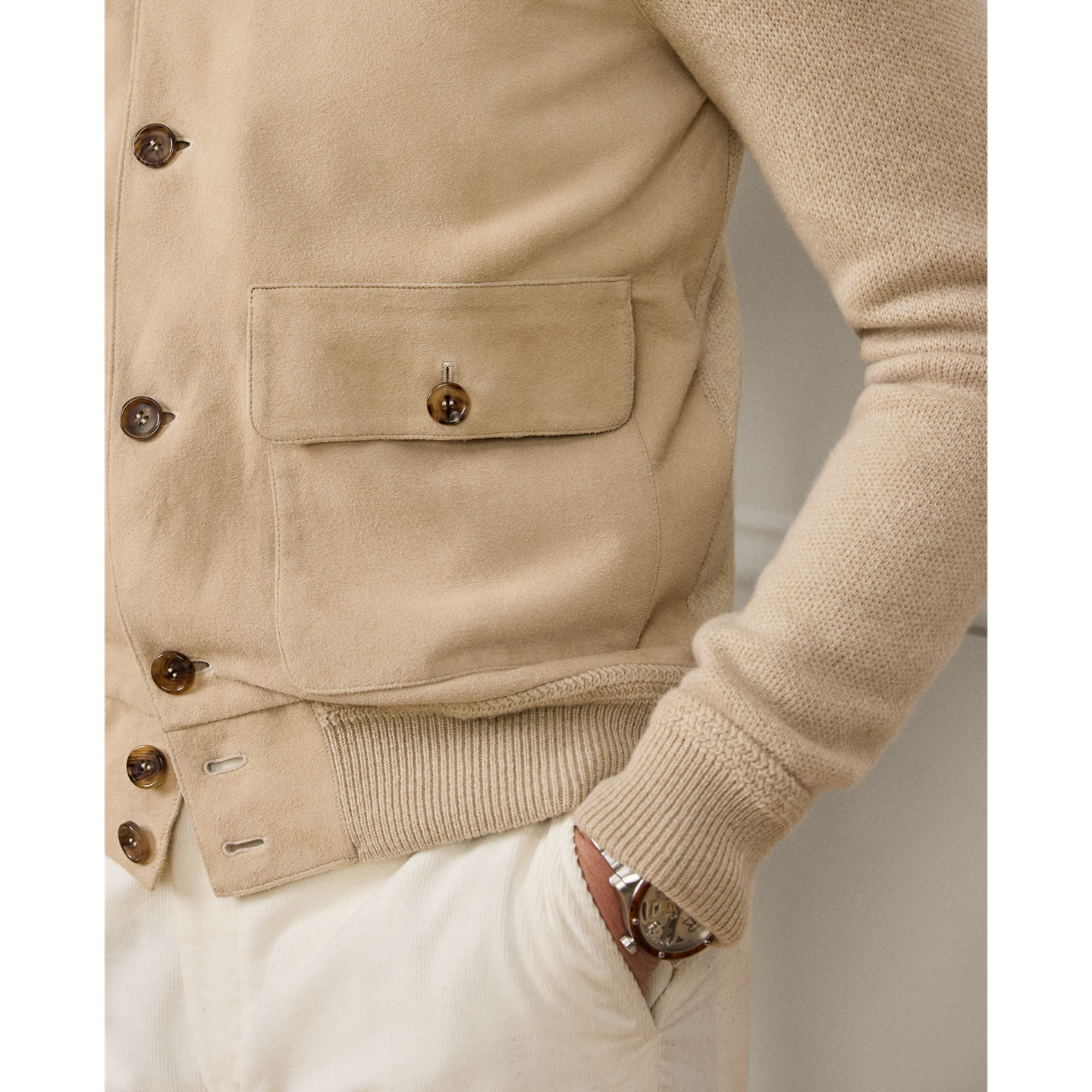 Мужской кардиган Ralph Lauren Suede-Front Cashmere, цвет: Шампань меланжевый — фото 4