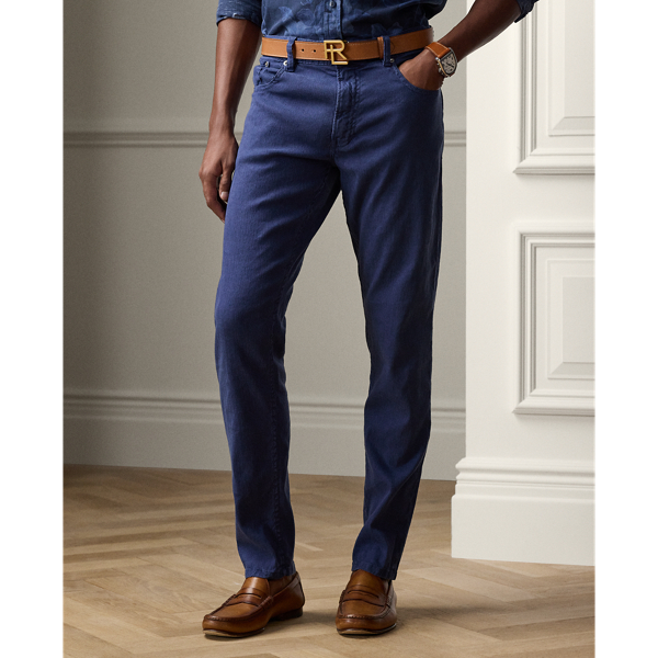 Island Indigo Slim Fit Stretch Linen-Cotton Jean Purple Label 4