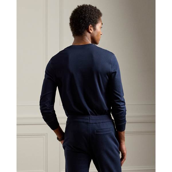 Classic Chairman Navy Interlock Henley Shirt Purple Label 5