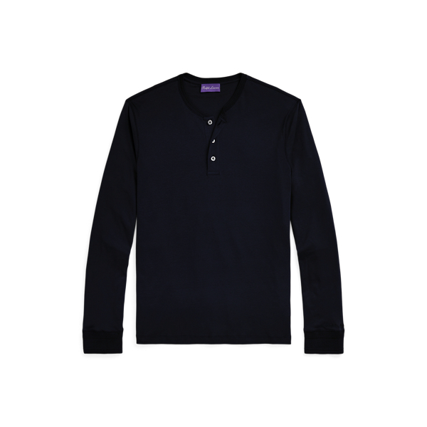 Classic Chairman Navy Interlock Henley Shirt Purple Label 2