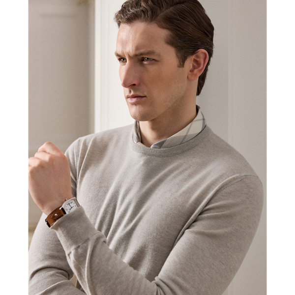 Pull col rond en cachemire Purple Label en Gris perle chin&eacute; 6