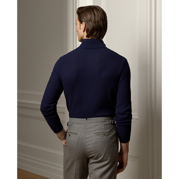 Royal Navy Textured Silk-Cotton Quarter-Zip Sweater Purple Label 5