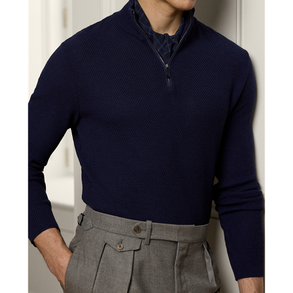 Royal Navy Textured Silk-Cotton Quarter-Zip Sweater Purple Label 6